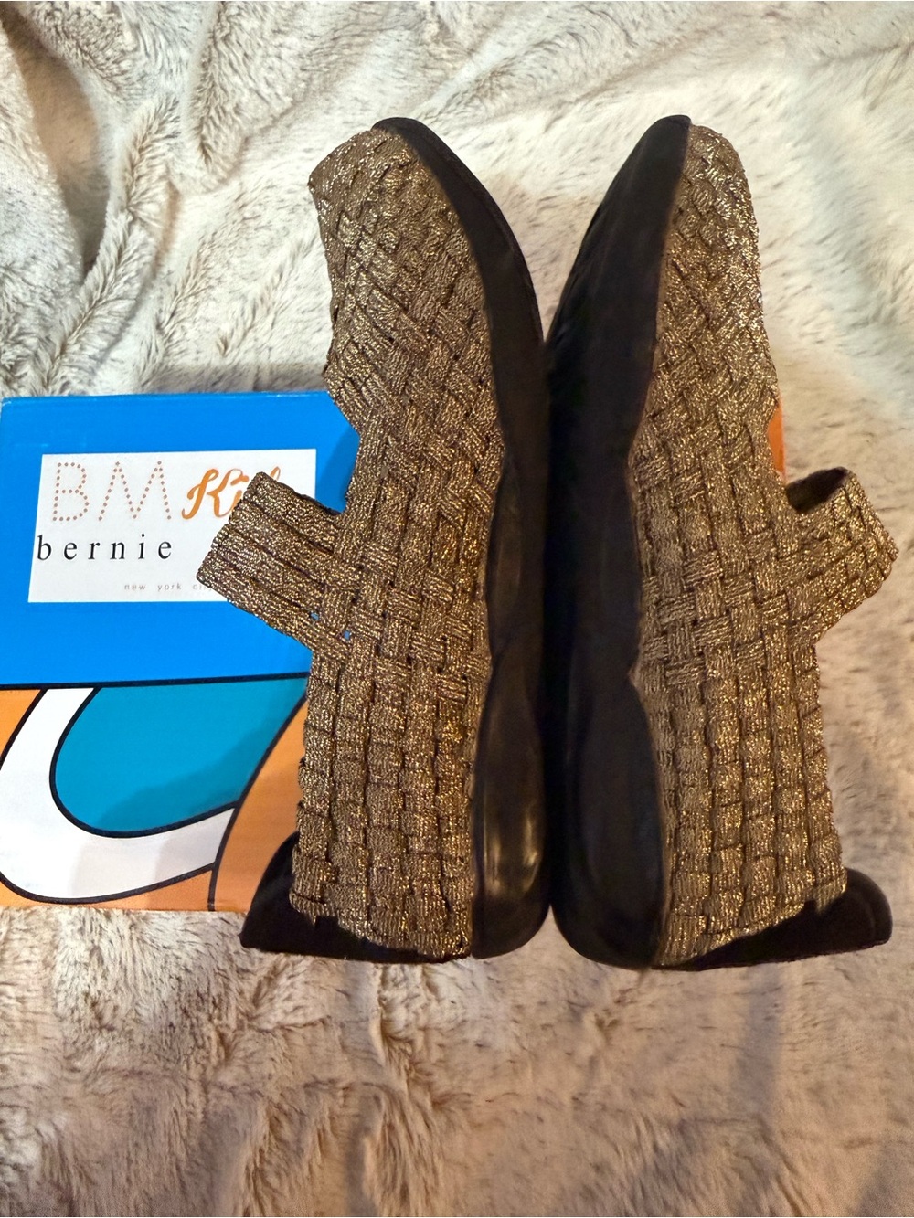 bernie mev. Metallic Gold Woven Mary Jane Flats